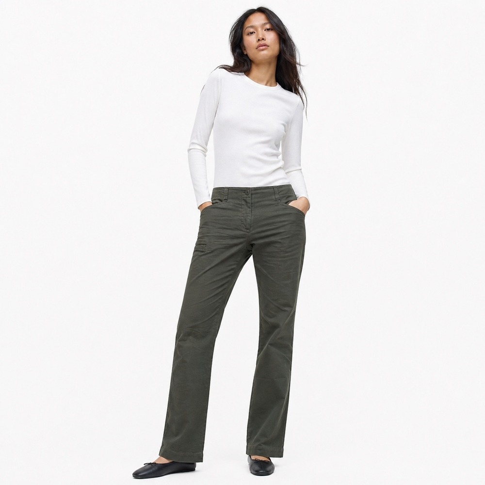 Theory Womens Olive Green Pants 8 Minimalist Utility Career Workplace